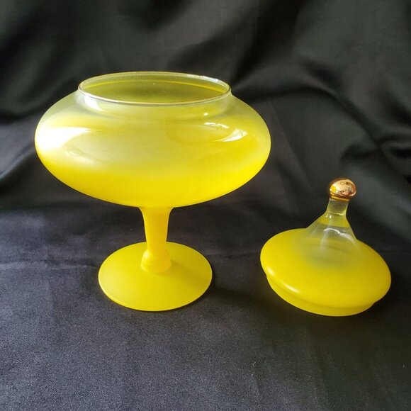 VTG Lemon Yellow Empoli MCM Circus Tent Bonbonniere Apothecary Lidded Jar 8.5" - Picture 13 of 16